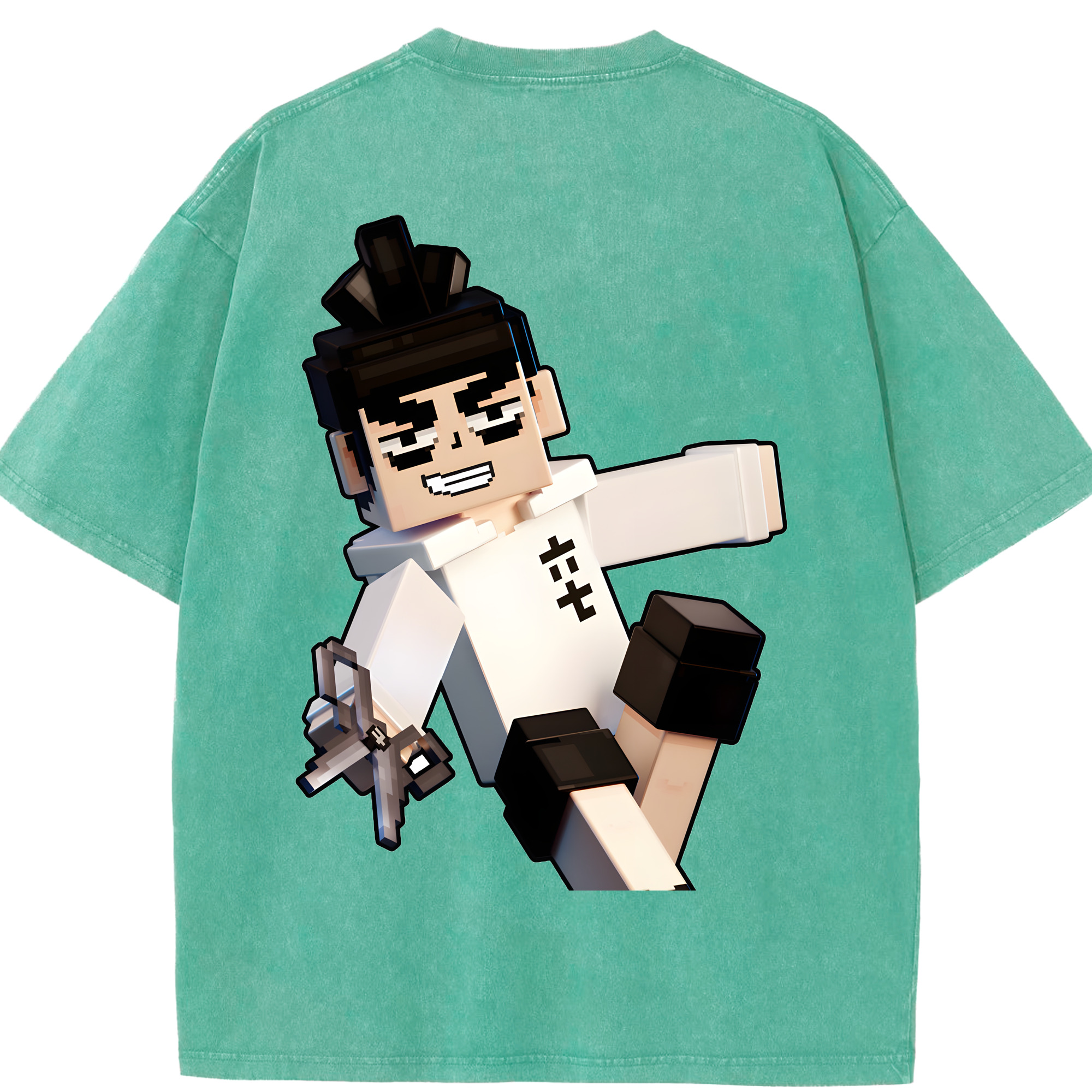 （画像用） マインクラフト ブロックの世界 Minecraft MC Block world 綿100% ヴィンテージ風 半袖Tシャツ（背面プリント）